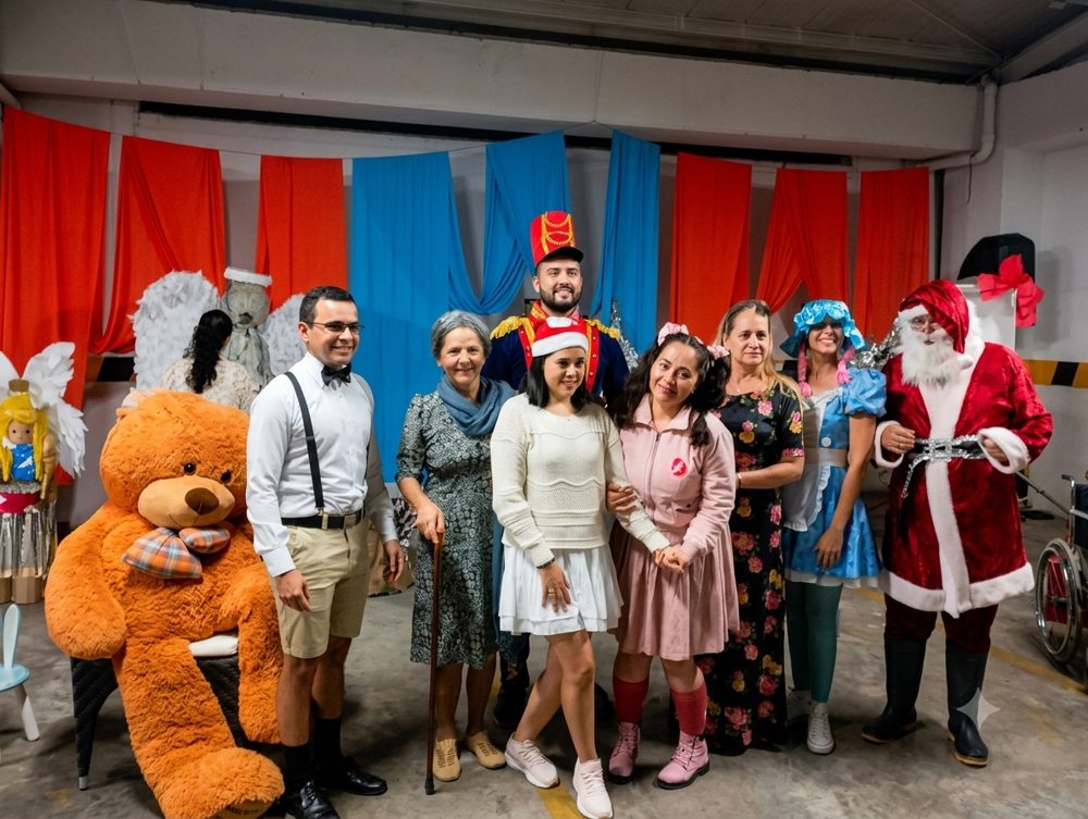 Elenco de estudiantes de la E.B.A. en una obra de teatro